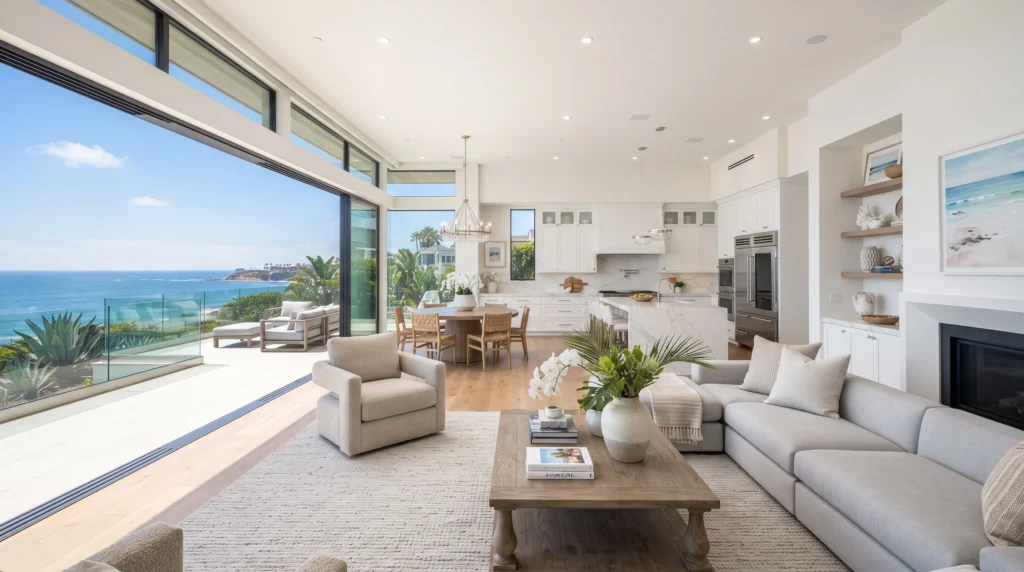 professional cleaner maintaining high-end finishes in a luxury coastal home