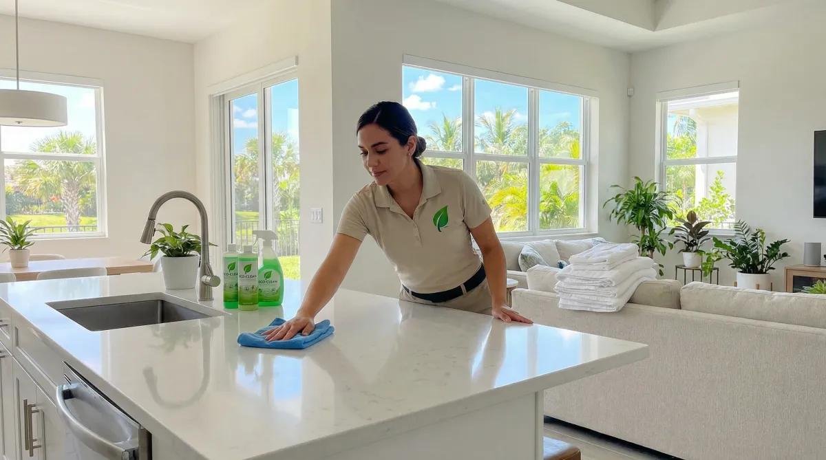 professional cleaner deep cleaning kitchen in a Santa Rosa Beach vacation rental
